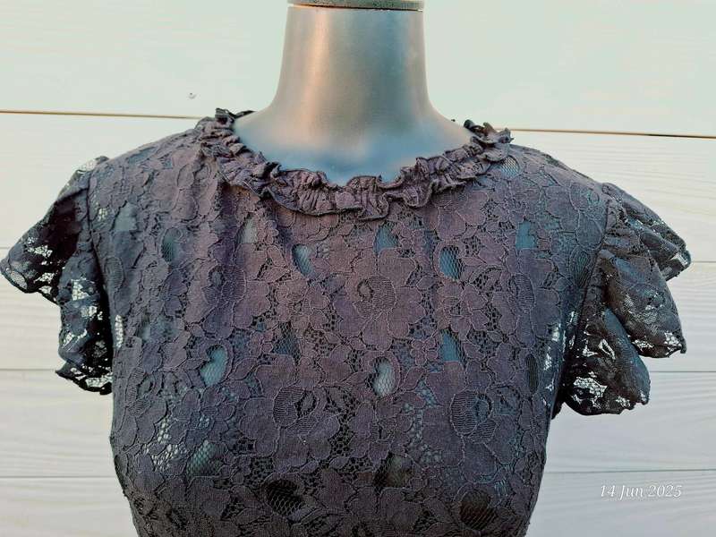 SASH see through black lace mini dress with side zip - XS