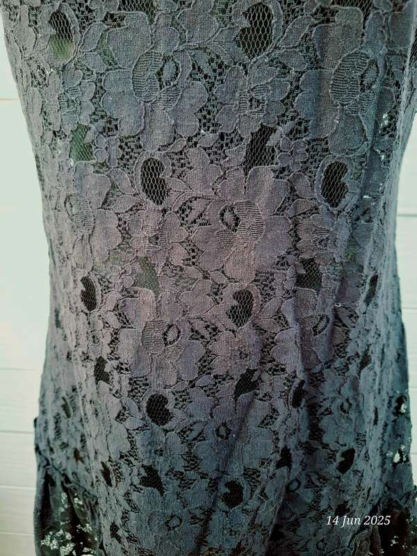 SASH see through black lace mini dress with side zip - XS