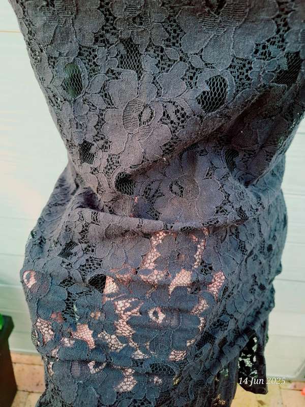 SASH see through black lace mini dress with side zip - XS
