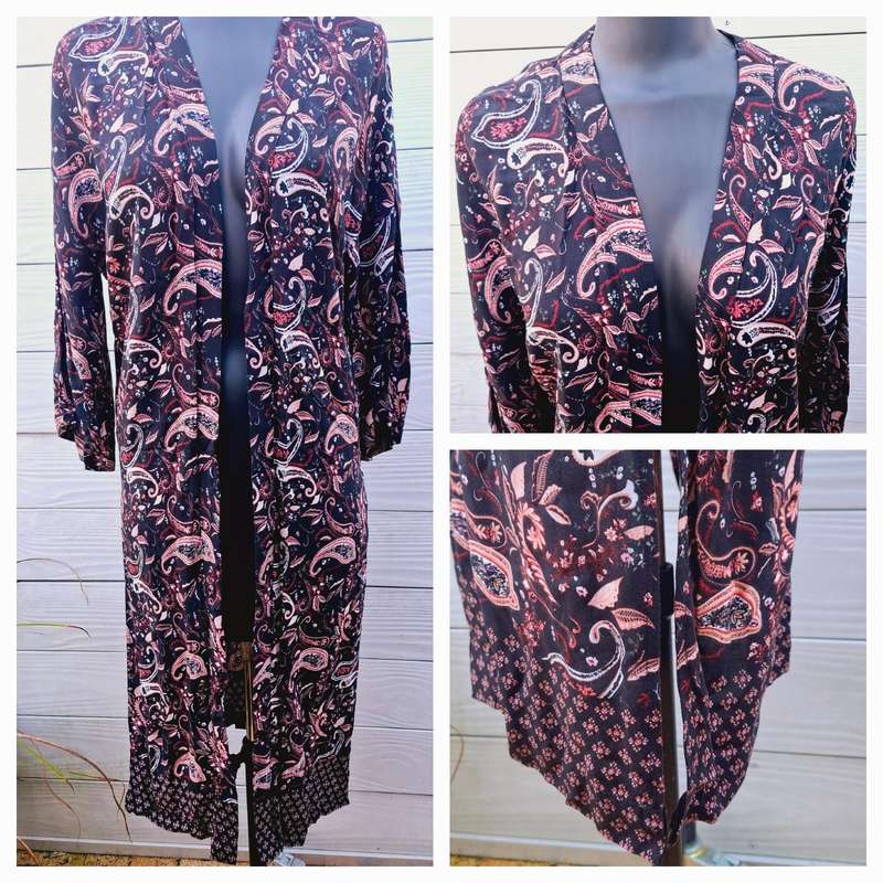 Burgandy and Black pasley kimono - XS