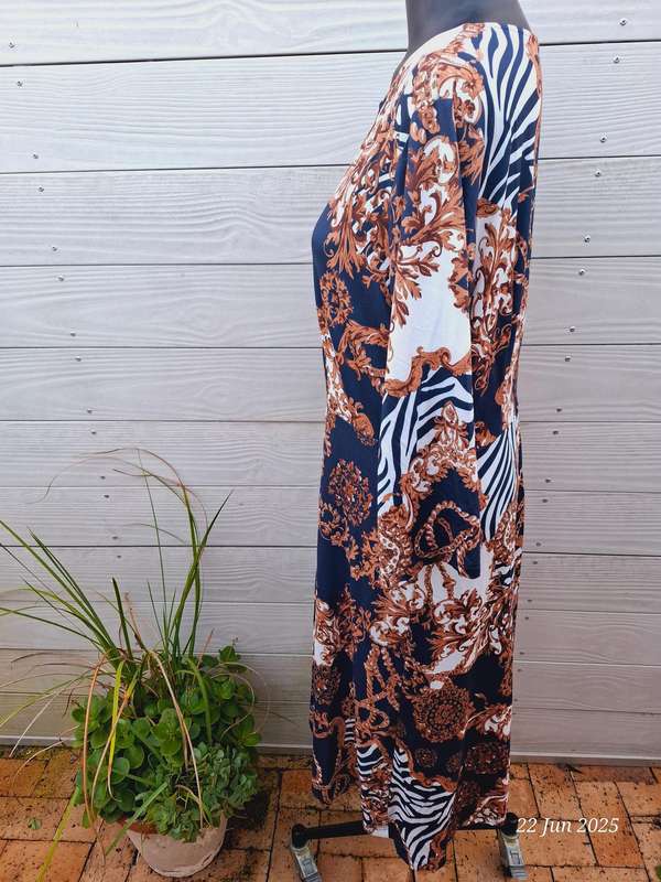 New navy and brown below knee dress.  Size XL