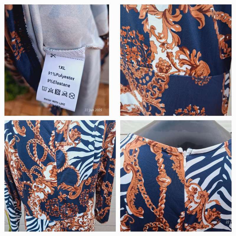 New navy and brown below knee dress.  Size XL