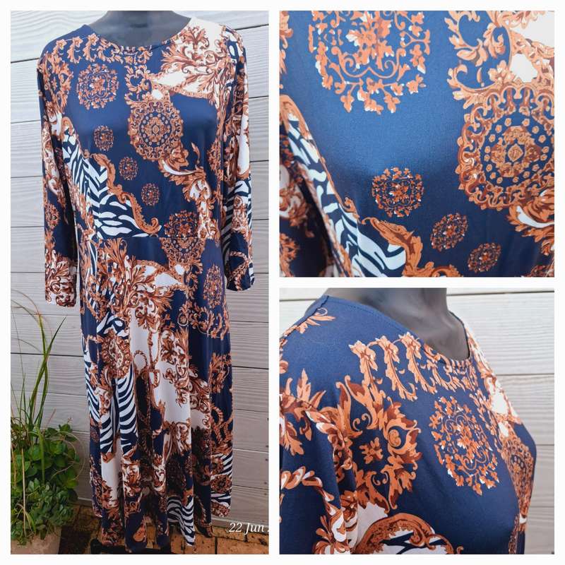 New navy and brown below knee dress.  Size XL