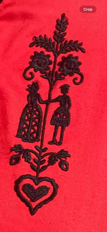 Red Vintage top with black embroidery - Size 14