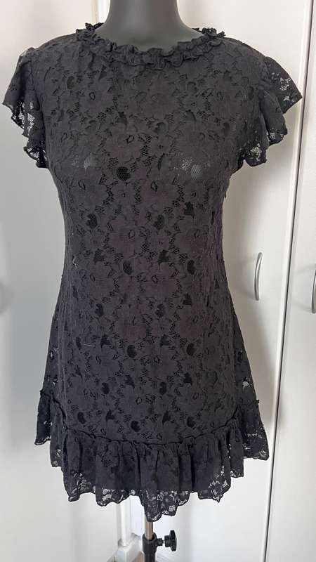 SASH see through black lace mini dress with side zip - XS