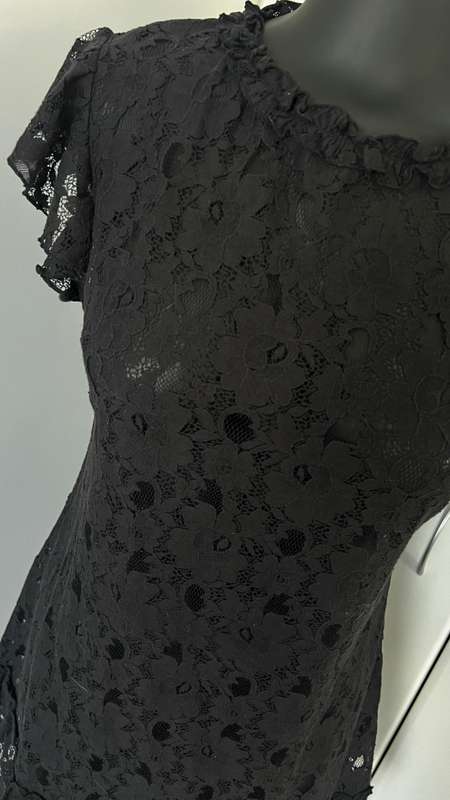 SASH see through black lace mini dress with side zip - XS