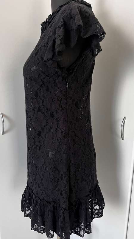 SASH see through black lace mini dress with side zip - XS