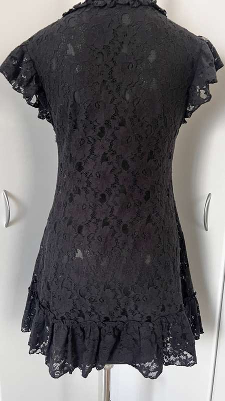 SASH see through black lace mini dress with side zip - XS