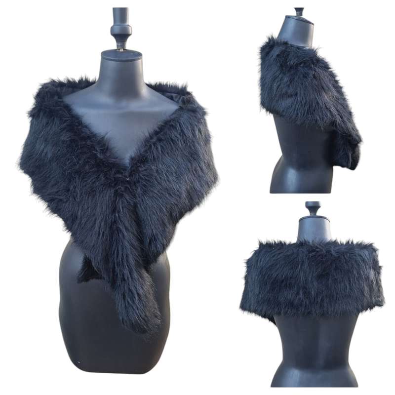 Noir by Nanine ( South African designer) Black faux fur scarf / stola / wrap