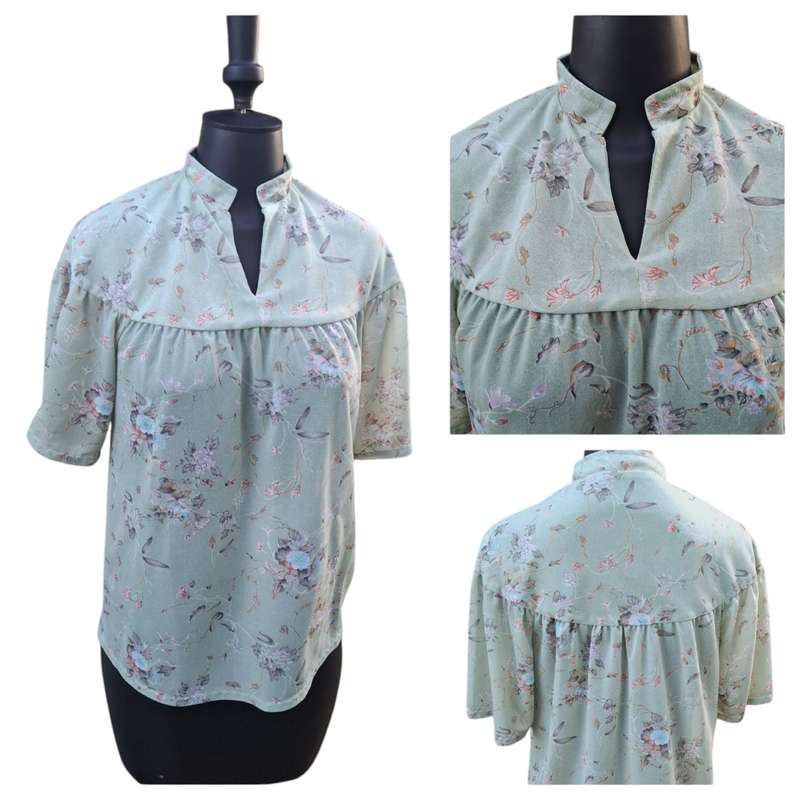 Vintage floral mint green top - L