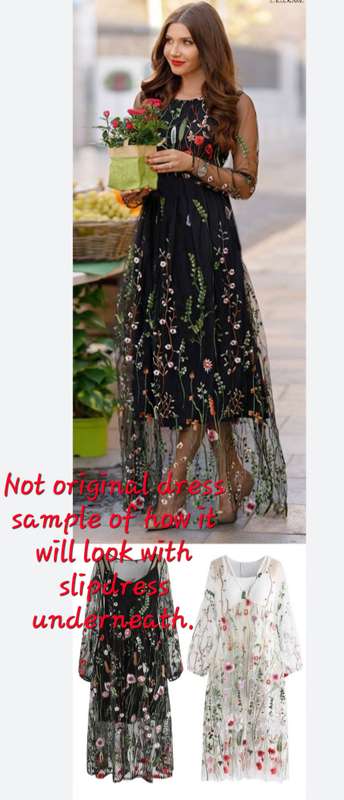 Unique embroidered mesh dress - S