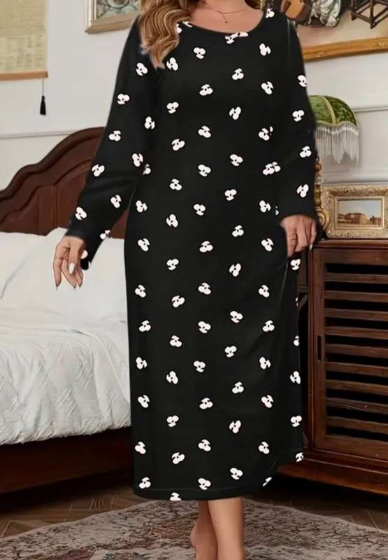 Plus Size Crew Neck Long Sleeve Nightdress - 4XL