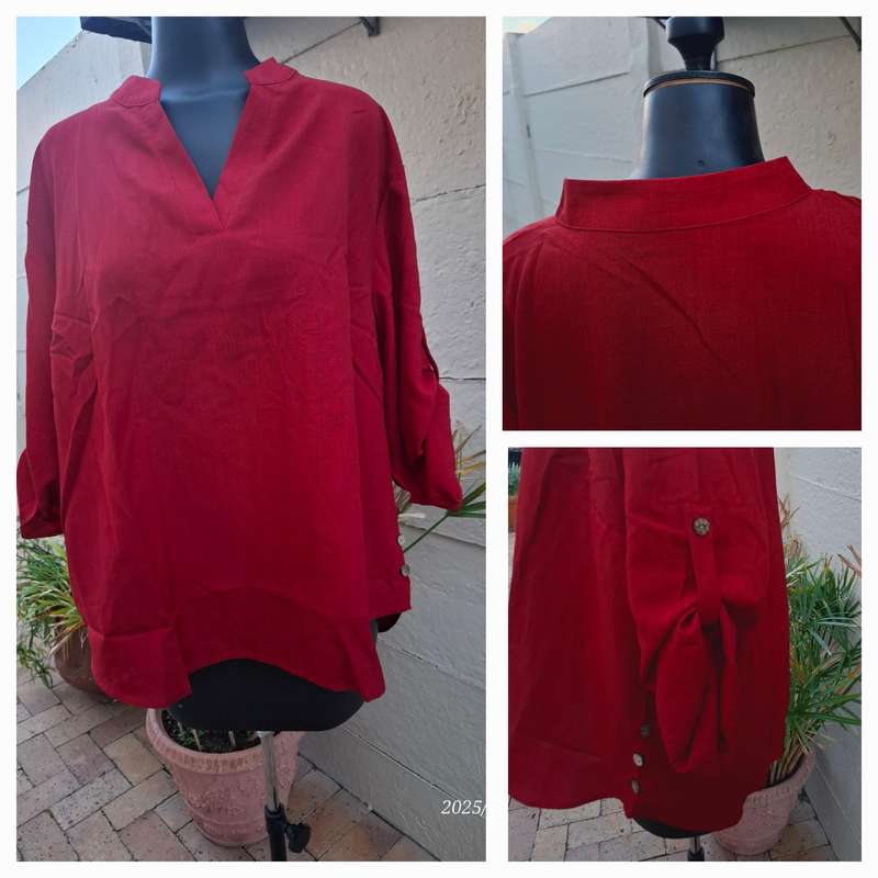 New High-Low deep red top - 4XL