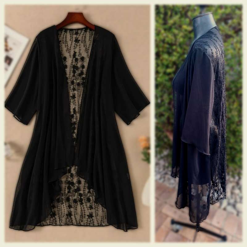 Short sleeve embroidery lace kimono Size 3XL