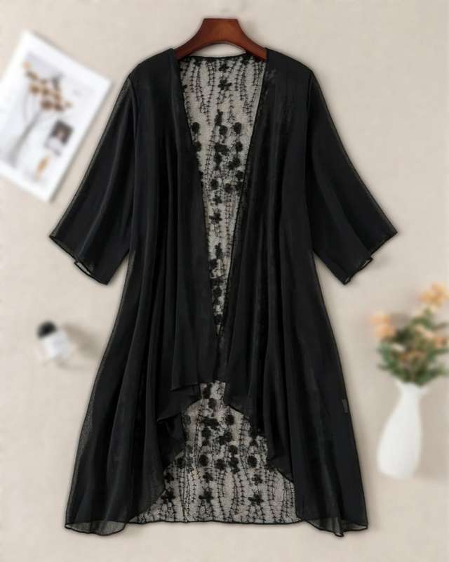 Short sleeve embroidery lace kimono Size 3XL