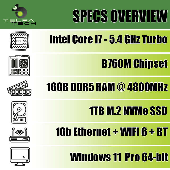 14th Gen Intel Core i7 High Performance Desktop PC