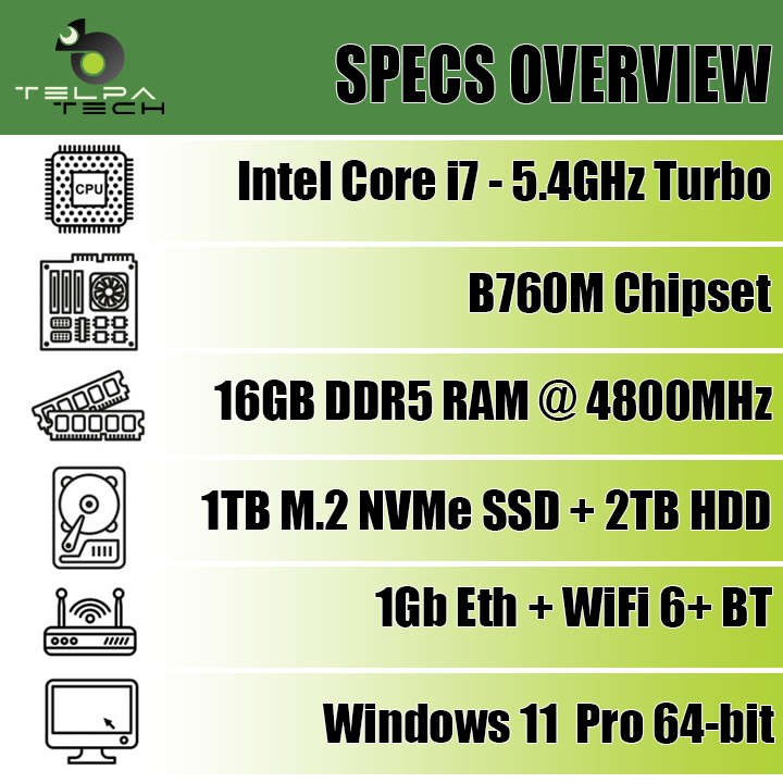 14th Gen Intel Core i7 Extra Storage High Performance Desktop PC
