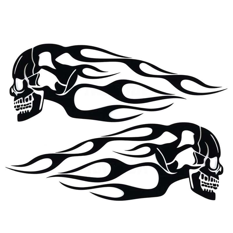 Universal Motorcycle Motorbike Gas Tank Skull Flame Decals Sticker 2 PIECES