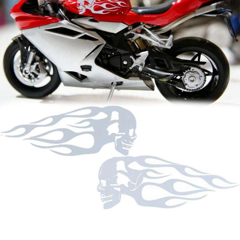 Universal Motorcycle Motorbike Gas Tank Skull Flame Decals Sticker 2 PIECES