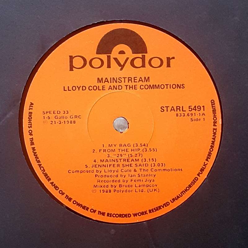 LLOYD COLE AND THE COMMOTIONS - MAINSTREAM Vinyl, LP, Album Country: South Africa Released: 1988
