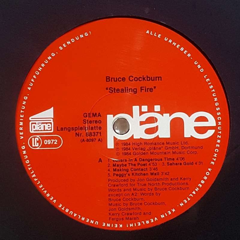 BRUCE COCKBURN - STEALING FIRE Vinyl, LP, Album, Stereo Country: Germany Released: 1984
