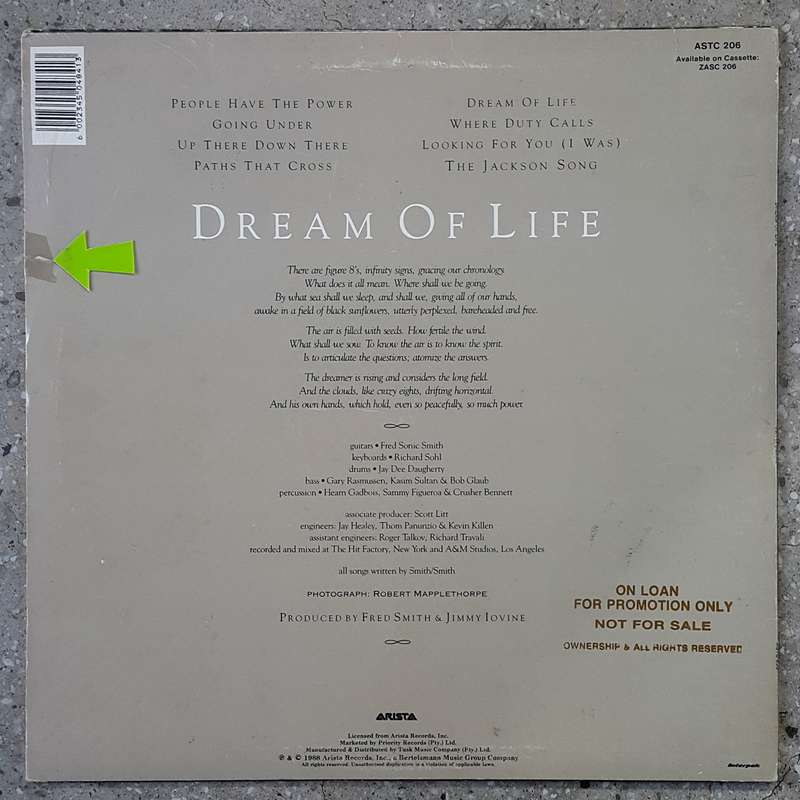 PATTI SMITH - DREAM OF LIFE Vinyl, LP, Album Country: South Africa Released: 1988