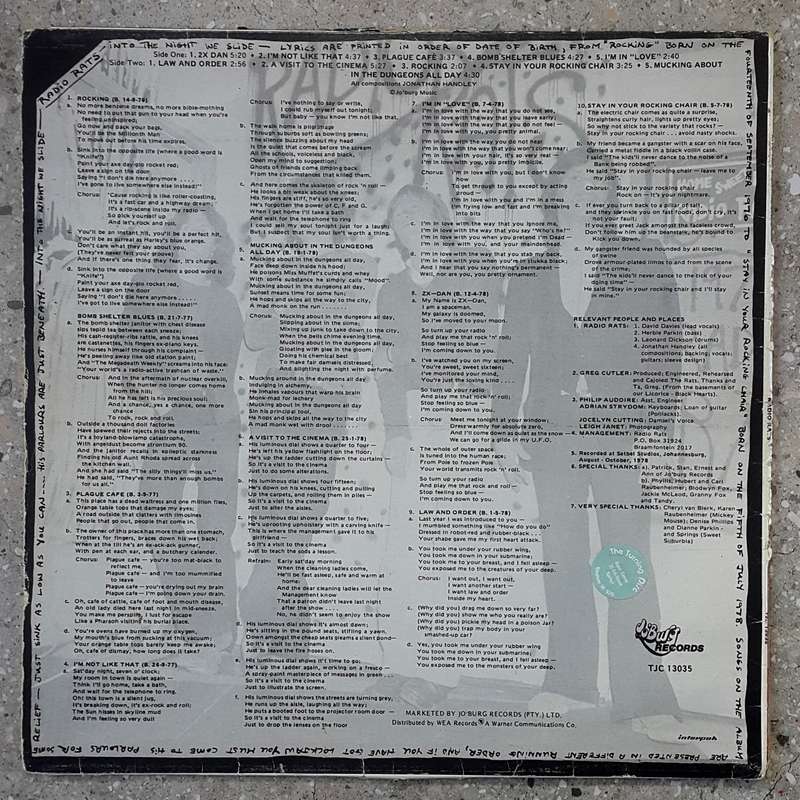 RADIO RATS - INTO THE NIGHT WE SLIDE Vinyl, LP, Album, Stereo Country: South Africa Released: 1978