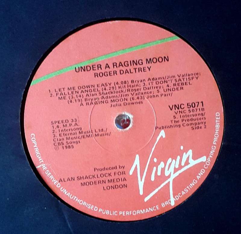 ROGER DALTREY - UNDER A RAGING MOON Vinyl, LP, Album Country: South Africa Released: 1985