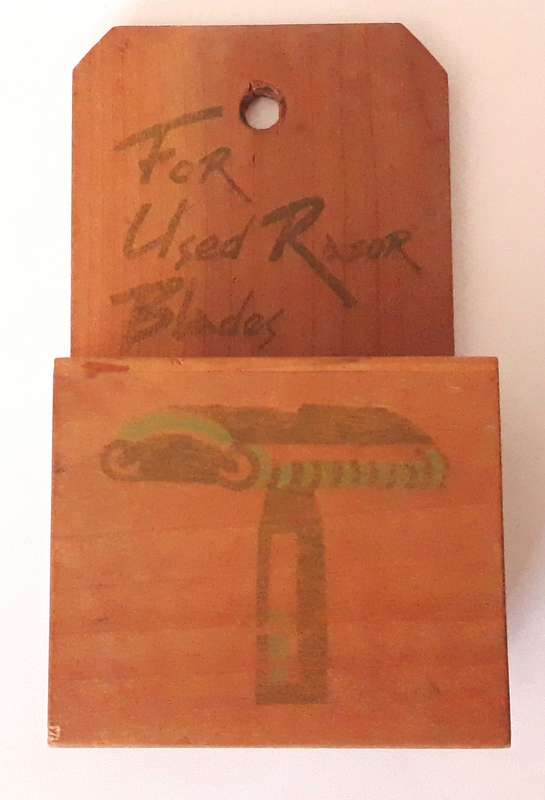 Vintage Wall Hanging Wooden Razor Holder with Used Blade Disposal Slot