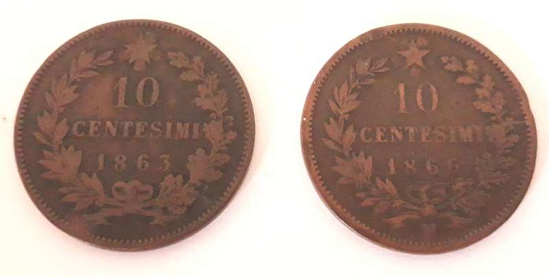 Italian 1863 and 1866 10 Centesimi