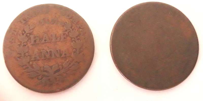 British East India 1835 and 1845 Half Anna Coins