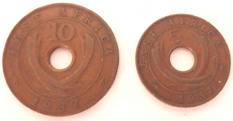 British East Africa 1937 10 and 5 Cent Coins