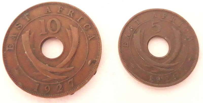 British East Africa 1927 10 and 1925 5 cent Coins