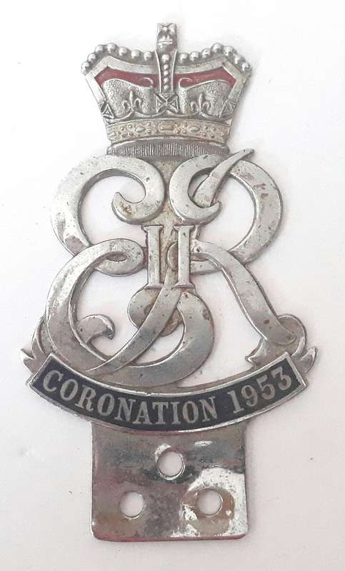Vintage 1953 Elizabeth 2nd Coronation Car Badge