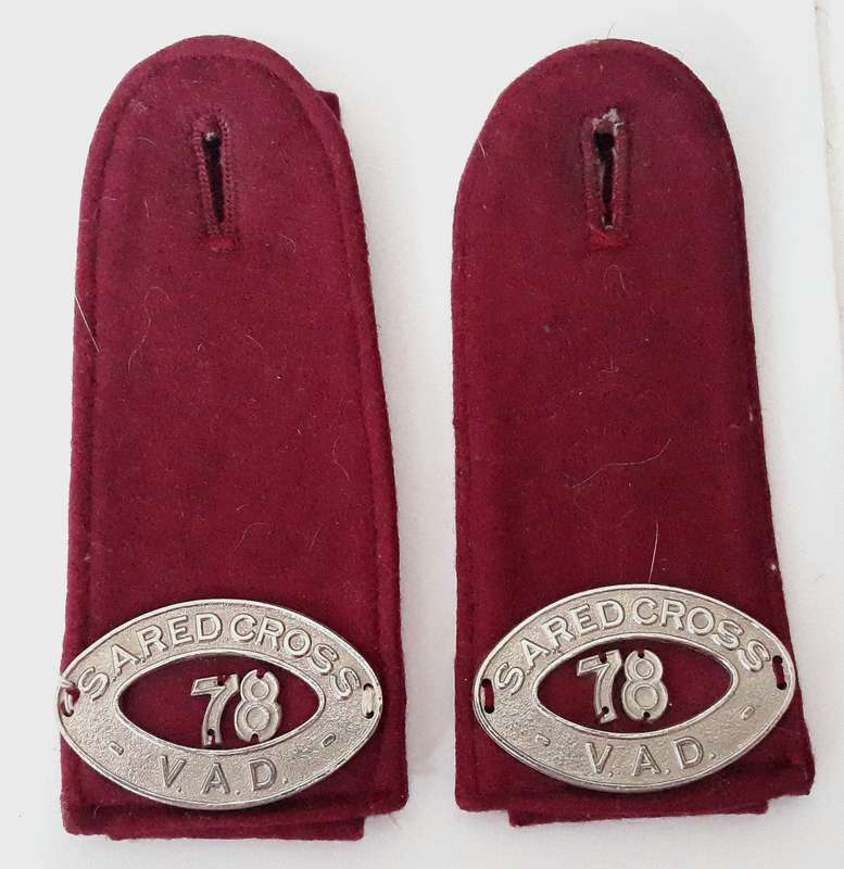 Vintage South African Red Cross VAD - 78 Maroon Shoulder Boards and Badges