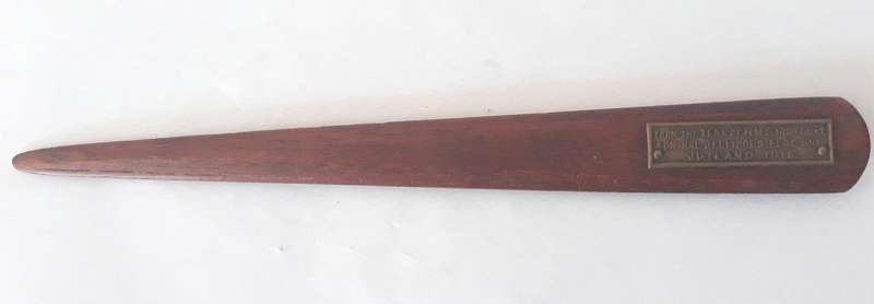 WW1 Teak Wood Letter Opener from Admiral Jellicoe's Flag Ship HMS Iron Duke 1916 Battle of Jutland