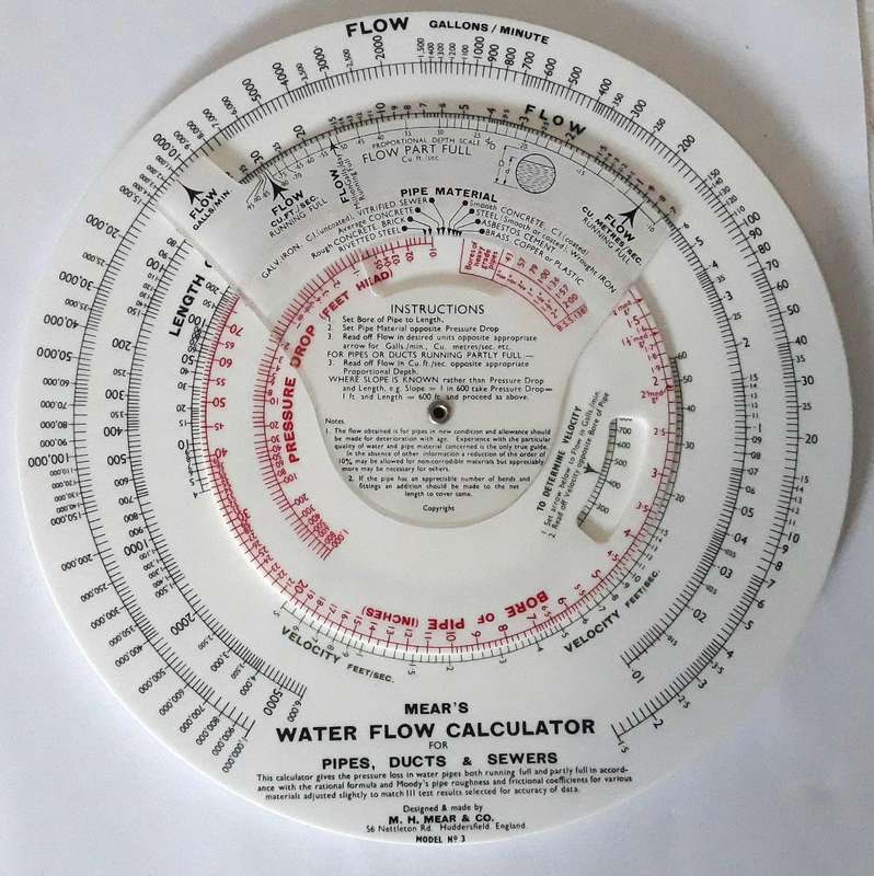 Vintage M.H. Mear Water Flow Circular Slide Calculator