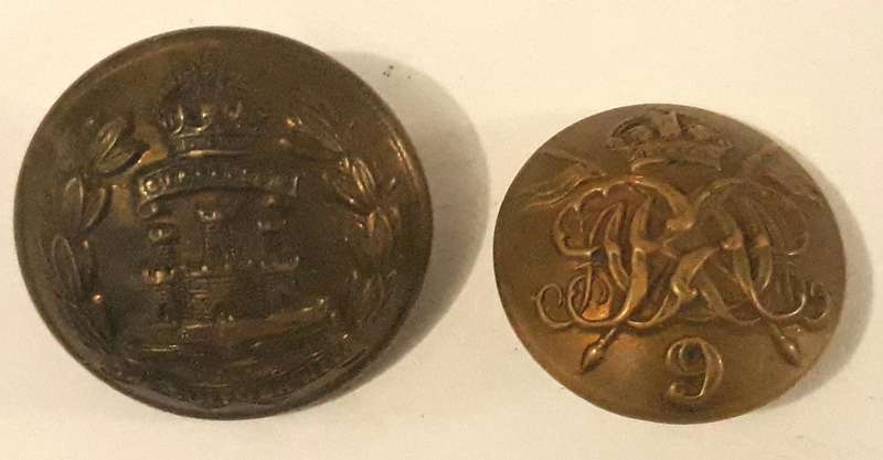 Two British Regimental Buttons - Suffolk Regiment and 9th Queen's Royal Lancers