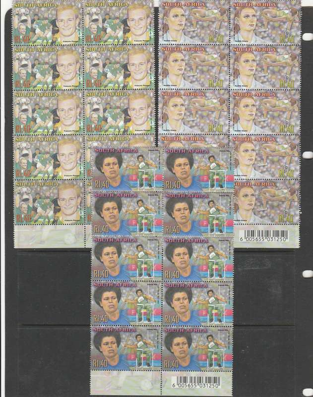 REPUBLIC OF SOUTH AFRICA   2001       SA SPORTING HEROES     3X  BLOCKS OF 10