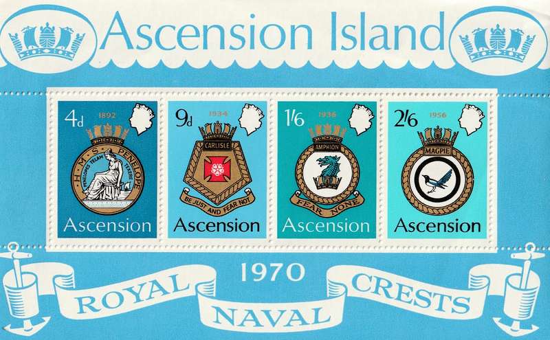 ASCENSION ISLAND   MINI SHEET     ROYAL NAVY CRESTS