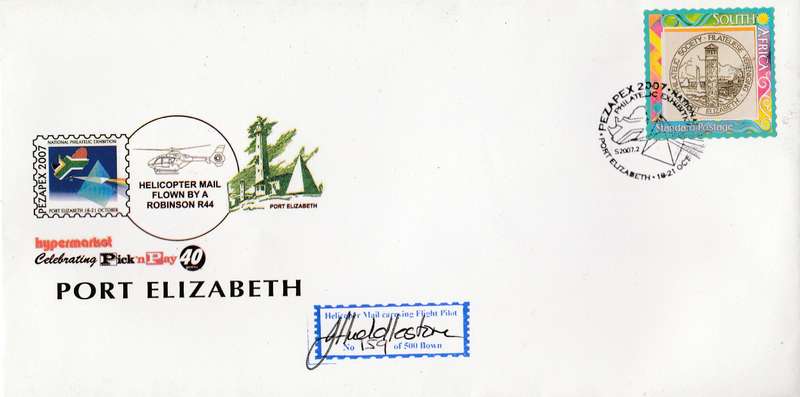 COVER      1ST  HELICOPTER MAIL      SIGNED   2007  PORT ELIZABETH