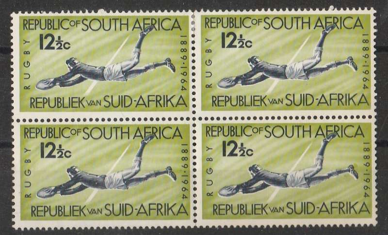RSA    1964 SACC246   MM   SA RUGBY BOARD   ANNIVERSARY   BLOCK OF 4