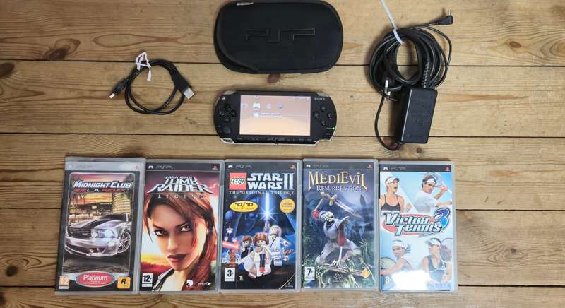 PSP Fat Bundle with 5 Games, Original Charger, Memory Stick