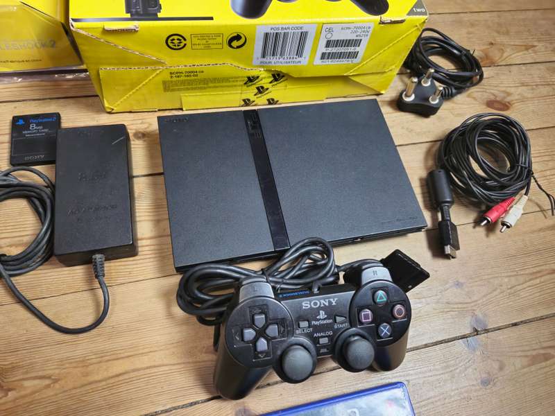 PS2 Slim Yellow Box | Excellent Condition | PS1 Compatible | WWE + 2 Controllers
