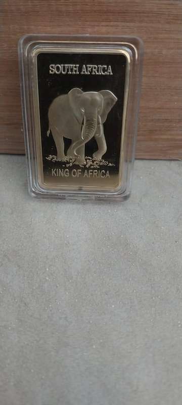 South Africa Elephant King of Africa wildlife gold plated bar rectangular COIN