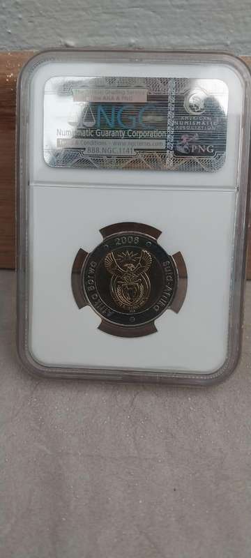 2008 South Africa 5 Rand Nelson Mandela 90th Birthday commemorative coin, graded MS 66 by NGC