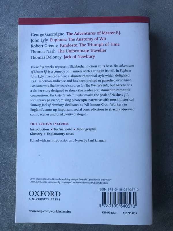 An Anthology of Elizabethan Prose Fiction [Paperback: Like New]
