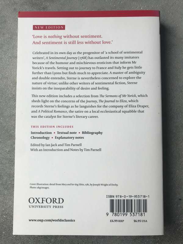 A Sentimental Journey and Other Writings by Laurence Sterne [Paperback: Like New]