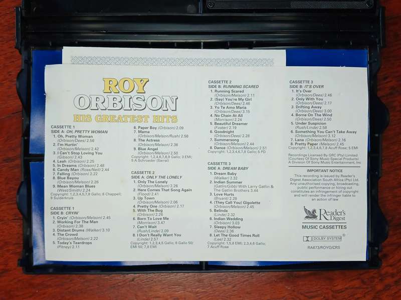 Roy Orbison Greatest hits 3pc Cassette Set