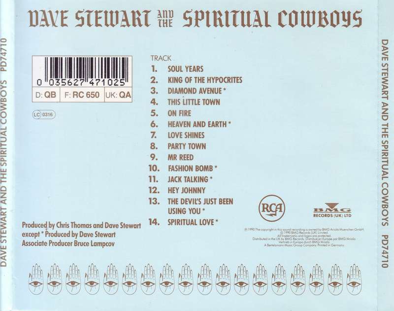 DAVE STEWART AND THE SPIRITUAL COWBOYS - Dave Stewart And The Spiritual Cowboys (CD) PD74710 VG+